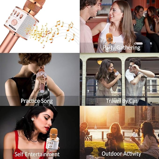 BONAOK Wireless Bluetooth Karaoke Microphone,3-in-1 Portable Handheld Karaoke Mic Speaker Machine Home Party Birthday for All Smartphones PC(Q37 Rose Gold)