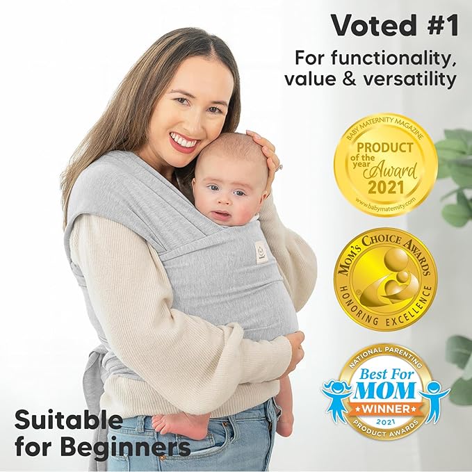 KeaBabies Baby Wrap Carrier - All in 1 Original Baby Carrier Newborn to Toddler Sling, Easy to Wear, Hands Free Bonding, Lightweight, Breathable Infant Wraps (Light Heather)