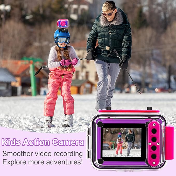 GKTZ Kids Camera - Waterproof Underwater Camera for Kids, Christmas Birthday Gifts for Girls Age 3-12, 1080P HD Children Digital Action Camera, Pool Toys for Kids Age 4-12