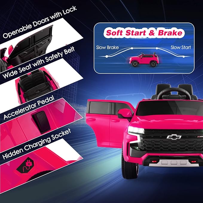 Costzon Ride on Car, 12V Licensed Chevrolet Tahoe Battery Powered Electric Vehicle w/ 2.4G Remote Control, High/Low Speed, Music, Lights, MP3/USB/FM, Spring Suspension, Electric SUV for Kids (Pink)