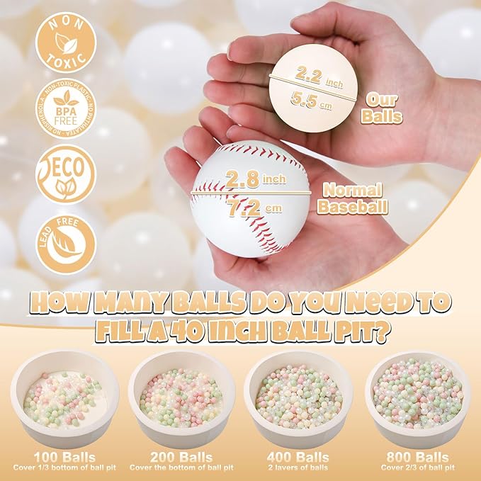 GOGOSO Ball Pit Balls Plastic Playballs for Baby Toddlers Kids Boys Girls Playhouse Decor Play Pool Fun Phthalate-Free BPA-Free Bath Toy White Beige Transparent,100 Balls