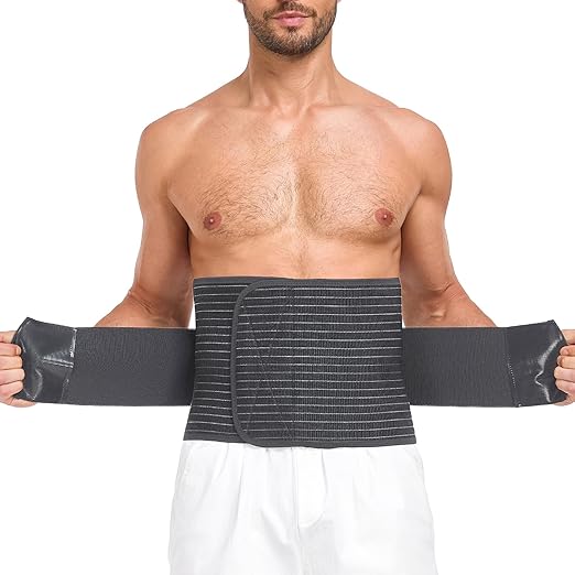 Abdominal Binder for Men and Women – Post Surgery & Postpartum Recovery Hernia Support Belt Waist Trainer for Men Adjustable Compression Wrap (Black,XL)