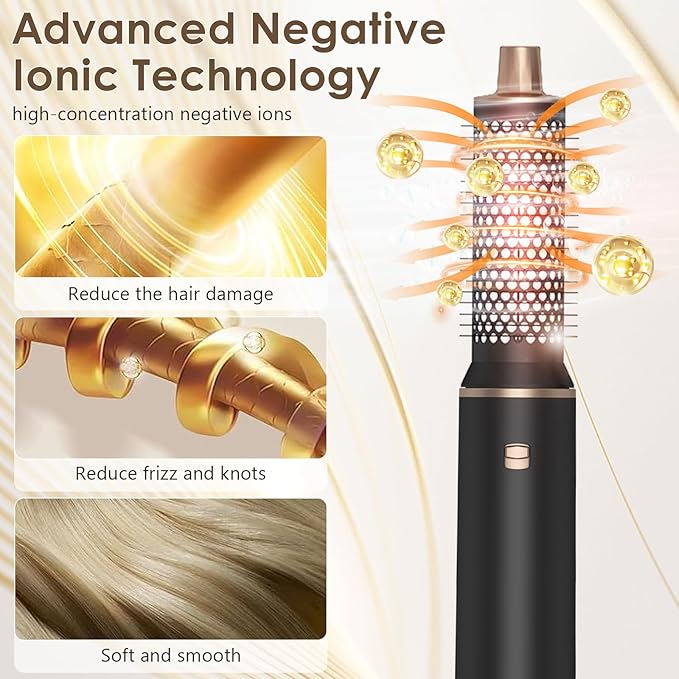 Blow Dryer Brush 5 in 1, Multi Ionic Hair Dryer Brush Set, Auto Air Wrap Hair Styler with 3 Temperature, Powerful Hair Styling Tools Set for Fast Drying, Curling, Straightening & Smoothing