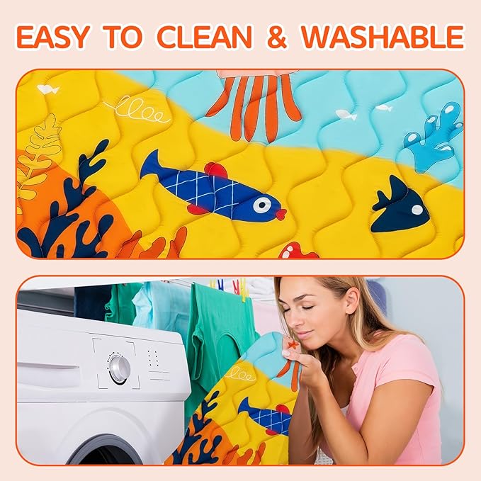 Baby Play Mat - Thicken 71x59 Inch Soft Foam Crawling Mat for Playpen & Floor, Non-Slip Waterproof Playmats for Infants & Toddlers, Portable Foldable & Machine Washable, Ocean World