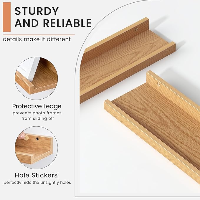 Floating Picture Ledge Shelves for Wall Set of 4, 48 Inch Wall Shelves with Lip Long Large Nursery Book Shelf for Toys Storage Kids Bookshelf Wall Mounted Living Room Bedroom Decor Frames