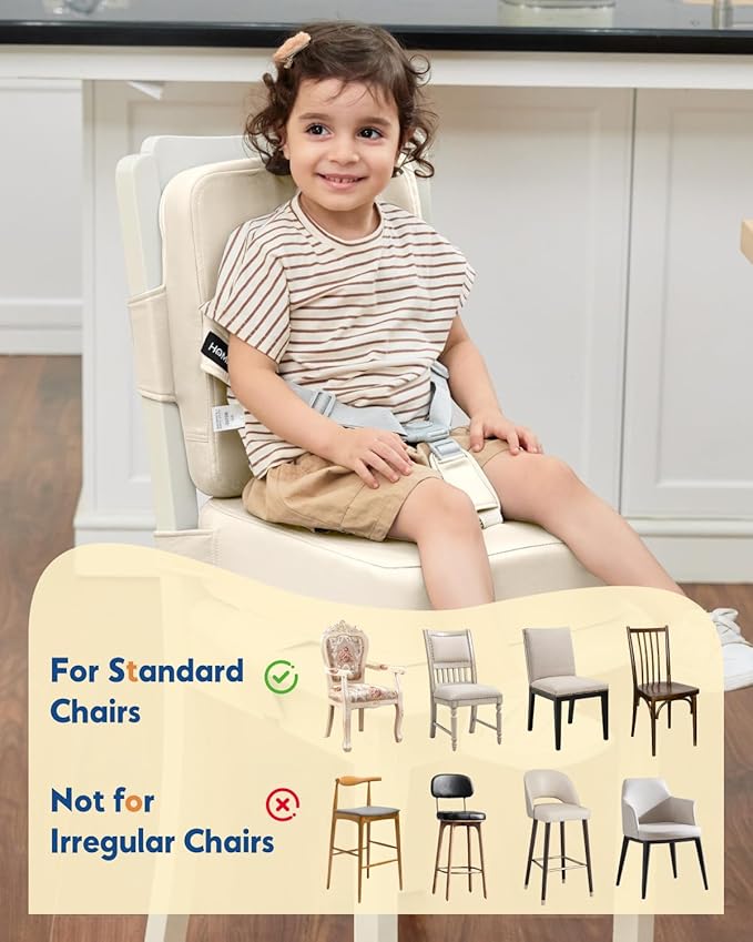 HOMEAL Toddler Booster Seat for Dining Table - Toddler Dining Cushion with Wipeable Surface -Booster Seat for Kitchen Chair with Easy-Install Straps - Breathable Fabric - Beige