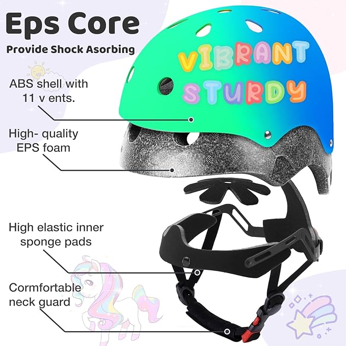Color Gradient Adjustable Kids Bike Helmet Toddler Skateboard Helmets Boys Girls Child Ventilation Helmet for Multi-Sports Skating Cycling Scooter Balance