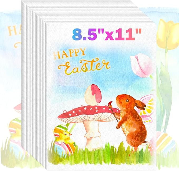 8.5"x11" Watercolor Paper, Easter Basket Stuffers, Valentine Gift Card, 140lb/300gsm Water Color Paper for Drawing, Coloring, Painting, Sketching, Crafting, Art Office School Supplies for Kids Adults