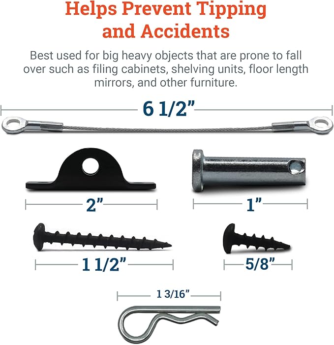 Furniture Anti-Tip Kit for Large Heavy Objects - Heavy Duty Furniture Anchor - Supports up to 400 lbs