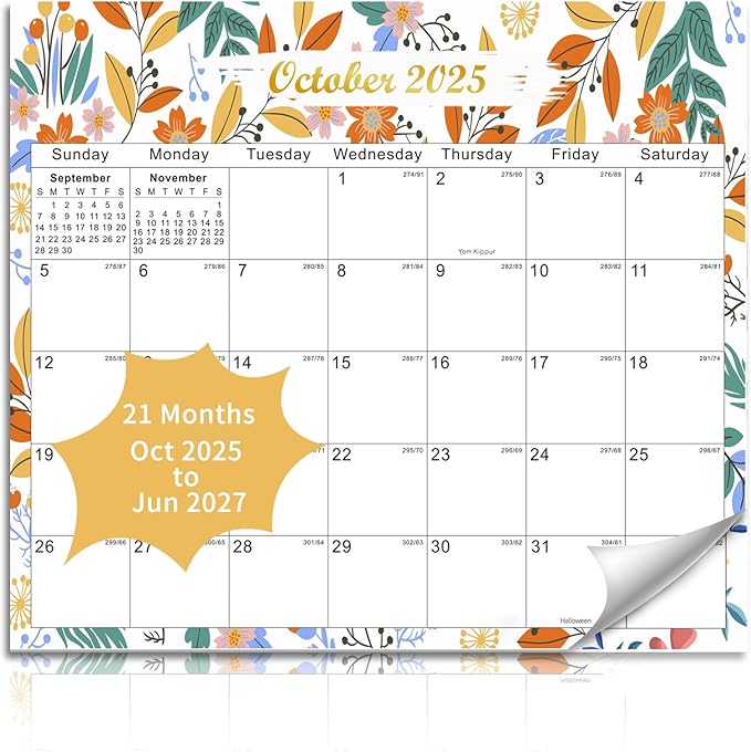 2025-2027 Magnetic Fridge Calendar 21 Monthly Magnetic Calendar for Refrigerator Planner Runs from October 2025 Until June 2027 Easy Organizing Markers Tearable (Flower)
