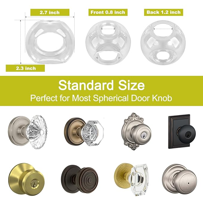 Clear Door Knob Cover Door Knob Safety Cover for Kids (6 Pack) Child Proof Door Knob Covers Fit Most Color Door Knobs Baby Proof Door Knob Cover Easy Adult Grip Toddler Door Knob Cover 2.7 X 2.3 Inch
