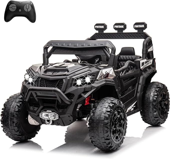 4x4 Kids Ride On Car with Remote Control, 24V Battery Powered Ride On Truck 4WD/2WD Switchable Electric Car for Kids Ride On UTV for Boys with Car Key LED Lights Music, Black…