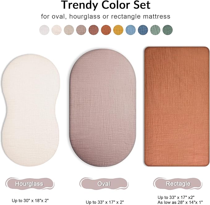 Bassinet Sheet for Baby Boy Girl 2 Pack, Fitted Sheets for Rectangle, Oval, Hourglass Bassinet Mattress, Muslin Moses Basket Sheets (Petal Leaf & Pink, Bassinet Sheet)