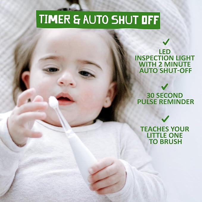 Jack N' Jill Tickle Tooth Toddler Electric Toothbrush with Replacement Head - Gentle Cleaning, Made for Tiny Teeth, LED Inspection Light, for Babies & Kids, Extra Soft Bristles - (1 Pack)