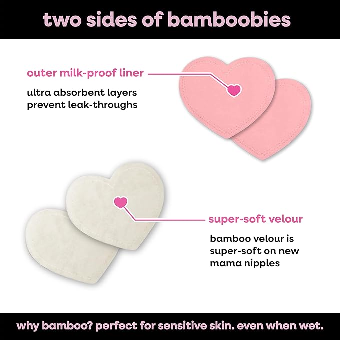 Bamboobies Nursing Pads, Reusable and Washable for Daily Use, Leak-Proof Pads for Breastfeeding, 4 Pads