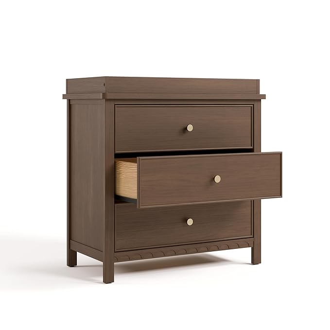 Graco Sasha 3-Drawer Chest with Changing Table Topper (Hazelnut) – GREENGUARD Gold Certified, Nursery Bedroom Wood Chest with Spacious Storage, Interlocking Drawer System, Pre-Installed Tracks