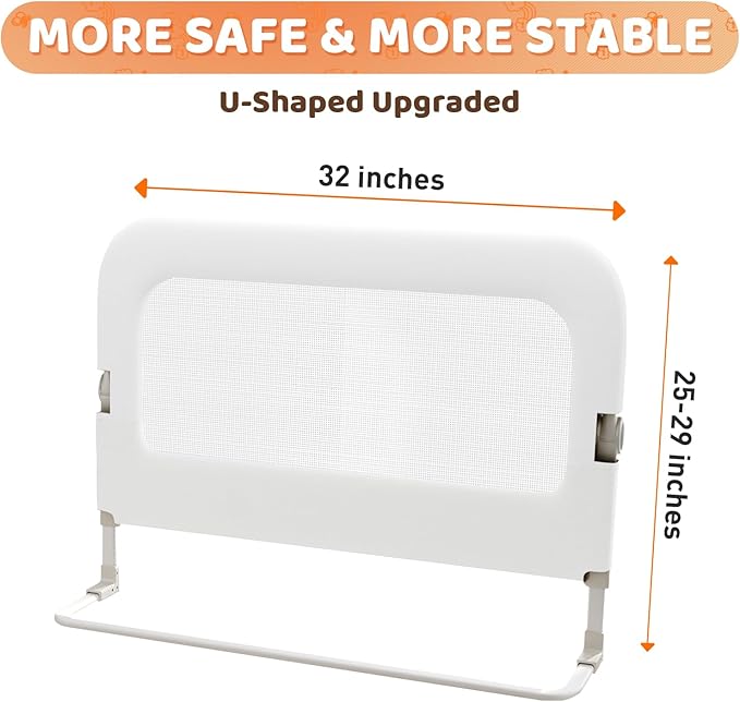 Bed Guard Rail for Toddlers - 47inch Foldable & Adjustable Height Baby Bed Safety Side Rails - Large Toddler Crib Railing Guard for Twin, Bunk, Full Size, Queen & King, Full Size Bed