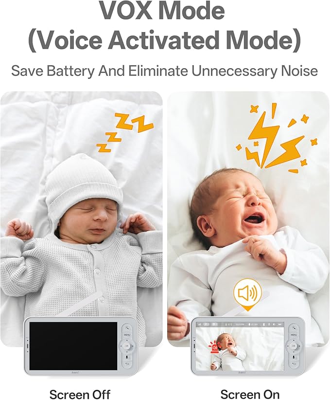ARENTI Baby Monitor, Cry & Motion Detection, 2K Smart Baby Camera with 5-Inch Upgraded Wireless Display, Two Way Audio, Super Night Vision, Temp & Humidity Sensor, Lullabies
