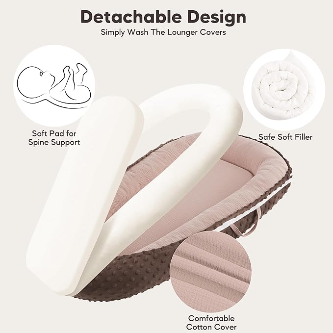 Baby Lounger - Infant Lounger Pillow for Newborn 0-24 Months, Soft, Breathable & Portable Baby Lounger Pillow for Boys & Girls, Cozy Baby Floor Seat for Home & Travel (Sand)