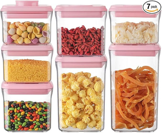 Ankou Airtight Food Storage Container - 7 Pcs One Button Handy Container Stackable Food Containers for Snacks Candy Salt Herbs Spices Coffee Bean Formula Popcorn BPA-Free Tight Seal