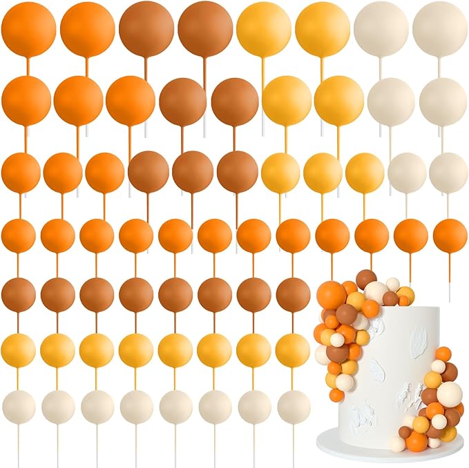 75 Pieces Cake Balls Topper Decorations Foam Cupcake Topper Mini Balloon Cake Topper Balls Cake Picks for Cake Deco Birthday Party Wedding（Orange Khaki Series）