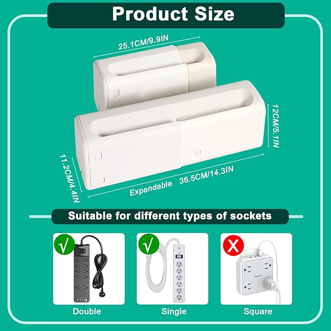 Improved Power Strip Cover Box(1 Pack) 丨Outlet Covers Baby Proofing丨Baby Safety Products丨Adjustable Length Childproof Outlet Cover丨Preventing Toddlers from Touching Sockets丨Fits Most Sockets., White