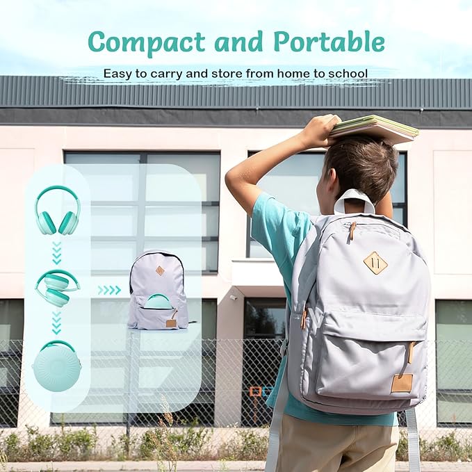 Active Noise Cancelling Headphones for Kids, 60H Playtime, Wireless Bluetooth Over-Ear Headset Built-in Microphone for Home/School/Travel/Party - Includes Portable Case