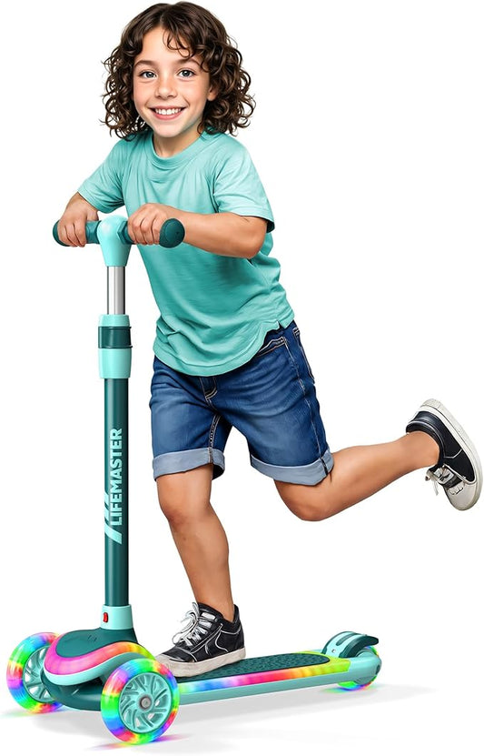 3-Wheel Kids Scooter with Multi-Color Lights on Deck & Wheels – 5-Height Adjustable Handlebar, Wide Anti-Slip Deck, Child Safety Certified, Boys & Girls Ages 3+ Supports Up to 150 lbs
