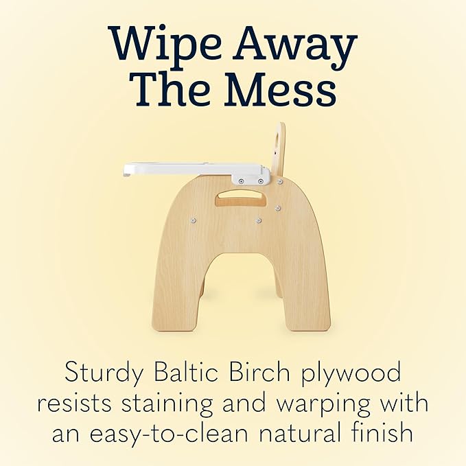 Foundations Easy Serve 9" Wood Feeding Chair for Toddlers, Adjustable Harness, Removable Dishwasher Safe Tray, “No Tip” Base, Baltic Birch Plywood