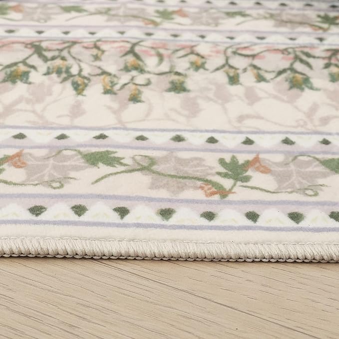 2x6 Runner Rug Impressionist-Style Vintage Kitchen Rugs Non Slip Washable Soft Carpet Runner for Kitchen Laundry Bedroom Bathroom, Beige