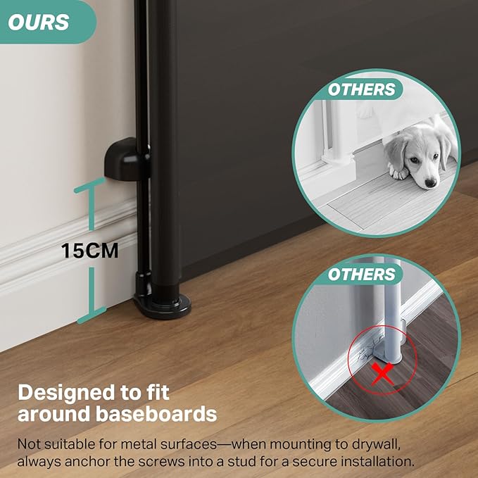 Cumbor 2-Pack Retractable Baby Gates for Stairs, 55" Wide Soft Mesh Pet Gate for Dogs with One Hand Opening, 34" Tall Toddler Gate with Top Lock for Bedroom, Doorways, Indoor/Outdoor, Black