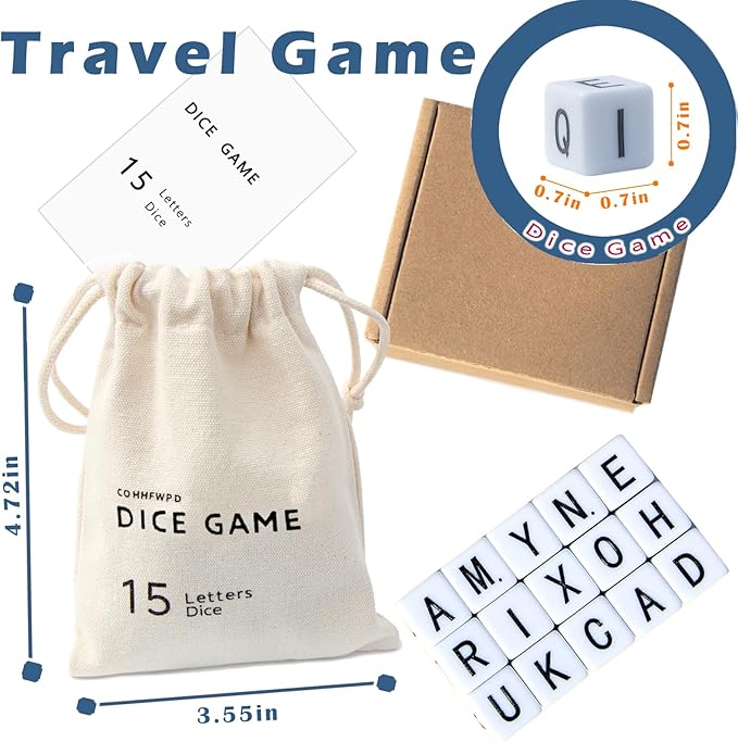 Crossword Dice Game, Word Game, Fun for Family Game Night, Festive Parties, Gatherings & On-The-Go Fun, Crossword Puzzle with 15 Large Letter Dice