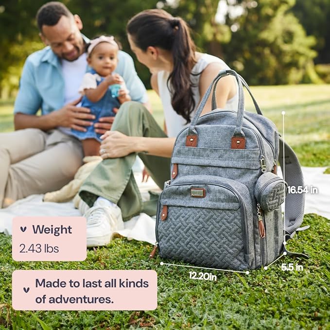 BabbleRoo Diaper Bag Backpack - Baby Essentials Travel Tote - Multi Function Waterproof Diaper Bag, Travel Essentials Baby Bag with Changing Pad, Stroller Straps & Pacifier Case - Unisex, Khaki