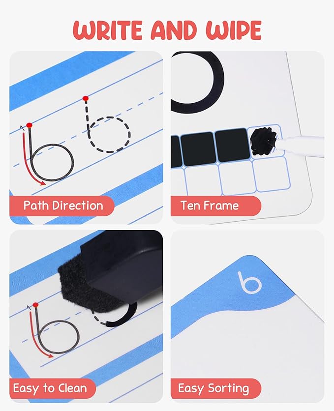 Gamenote Dry Erase Alphabet and Number Flash Cards - Write and Wipe Laminated ABC Letter Tracing Practice Card for Kindergarten (47 Flashcards with 2 Rings and Marker)