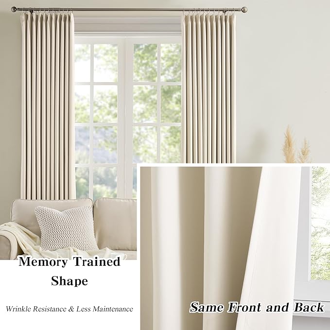 KEQIAOSUOCAI Cream Beige Curtains 84 Inch Length 2 Panels Set Noise Cancelling Neutral Modern Window Pinch Pleated Cute Drapes for Nursery Bedroom (40x84)