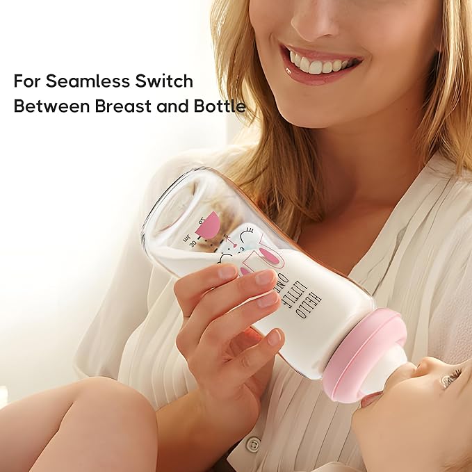 YOHKOH Natural Glass Baby Bottle with Natural Response Nipple, Newborn Anti-Colic Baby Bottles, Wide Neck Mushroom Cap Baby Bottle, Clear ((8.8oz (Pack of 2), Purple)