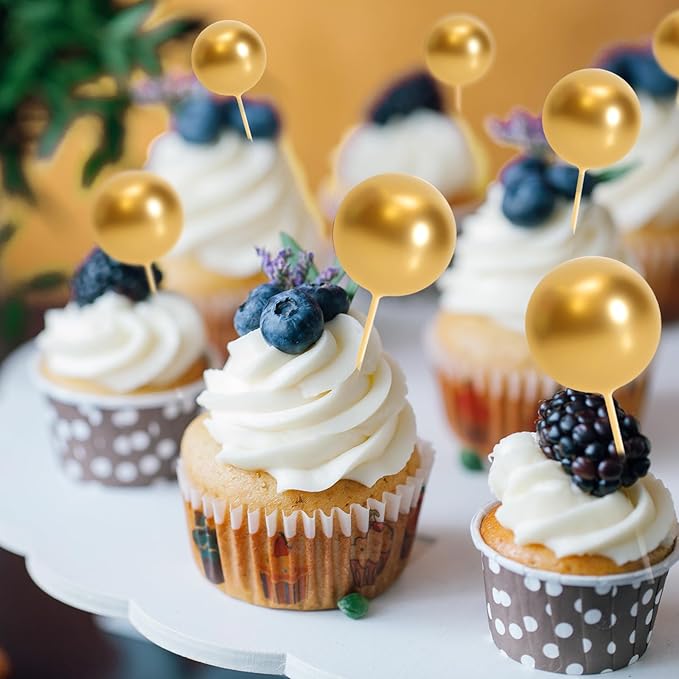 75 Pieces Gold Cake Balls Topper Decorations Foam Cupcake Topper Mini Balloon Cake Topper Balls Cake Picks for Cake Deco Birthday Party Wedding