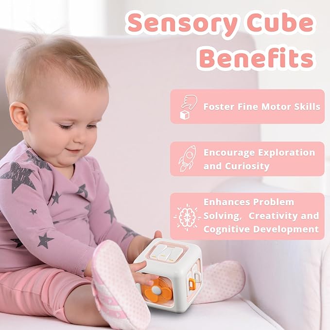 Busy Cube Toys for 1 Year Old Girl Gifts, Montessori for Baby Girl, Travel Sensory Toys for Toddlers 1-3, Learning Fine Motor Skills| 1st Birthday Girl Gifts 12 Months +