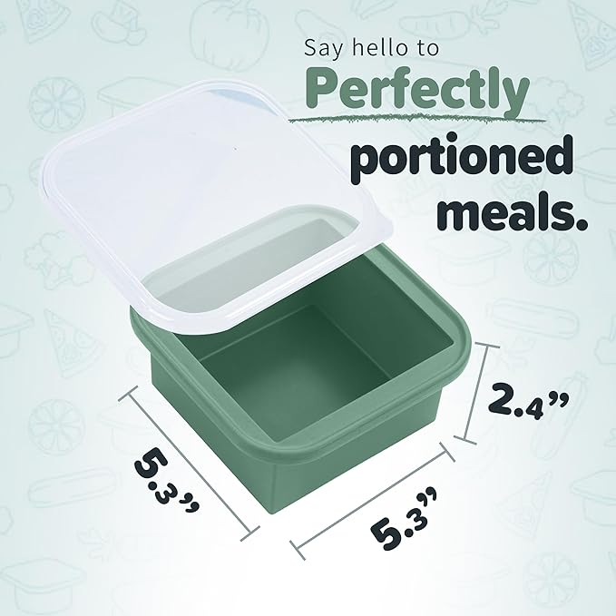 2-Cup Silicone Freezer Trays with Lids – Perfect for Meal Prep, Portion Control, and Easy Freezing-Meal Prep Container Molds for Soup,Leftovers (Green, 2 pack)