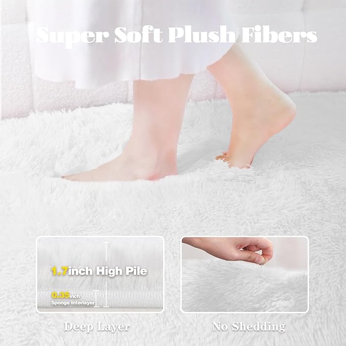 8x10 Area Rug for Living Room: Fluffy Shag Soft Washable Rugs Large Fuzzy Plush Indoor Carpet for Bedroom Nursery Playroom Kids Girls Boys Room (White, 8'x10')