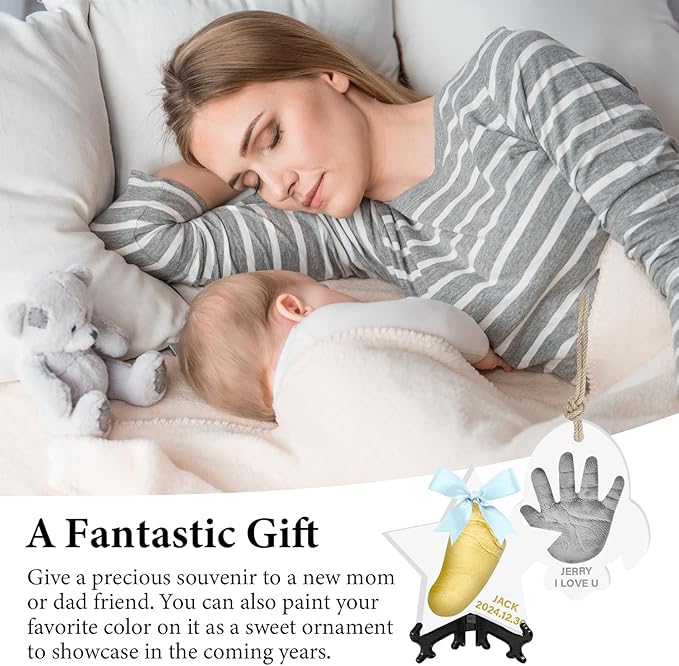 Baby Hand & Footprint Keepsake Kit - Personalized Handprint Footprint Ornament for Newborn Babies, New Mom Gifts, Baby Shower & Registry, Nursery Picture Frame, Pet Paw Print Ornament