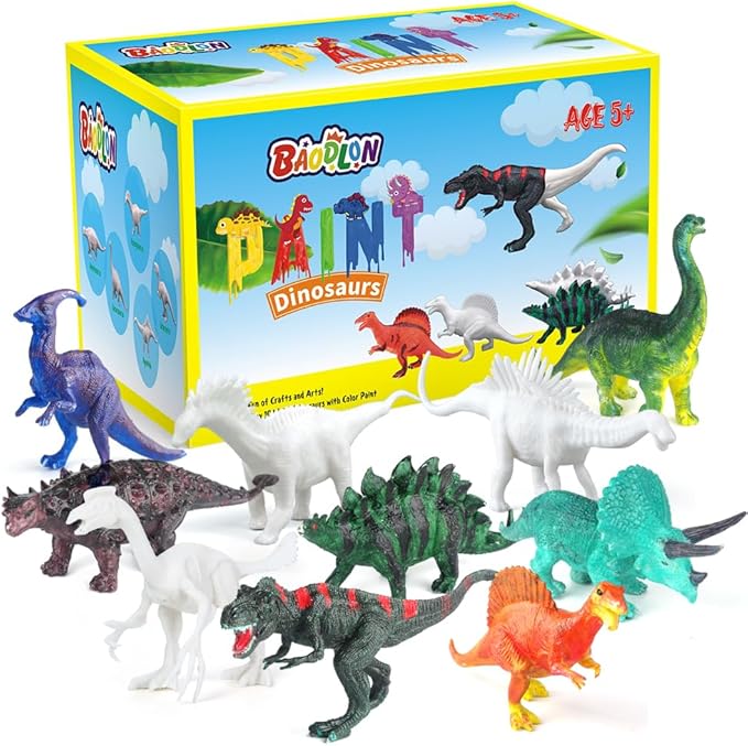 BAODLON Kids Arts Crafts Set Dinosaur Toy Painting Kit - 10 Dinosaur Figurines, Decorate Your Dinosaurs, Create a Dino World Painting Toys Gifts for 5, 6, 7, 8 Year Old Boys Kids Girls Toddlers