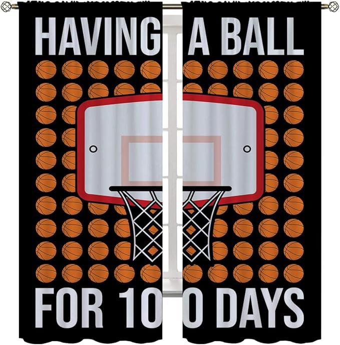 Basketball Blackout Curtains for Boy Girl Room Darkening Decor,Sports Themed Hoop and Many Basketballs Bedroom Living Room Home Rod Pocket Thermal Insulated Window Curtain/Drapes Panel,63x63 Inch…