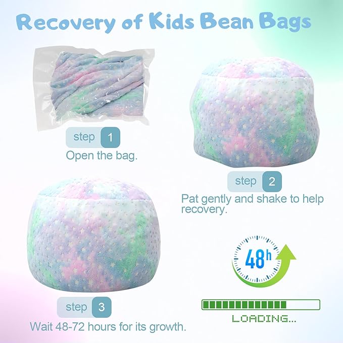 COMAX Kids Bean Bag Chair Turn into Beanbag Bed, Unicorn Toddler Bean Chair for Girl Boy Sleeping, Lazy Children Sofa Couch with Filler, Convertible Child Floor Mattress, Colorful Star