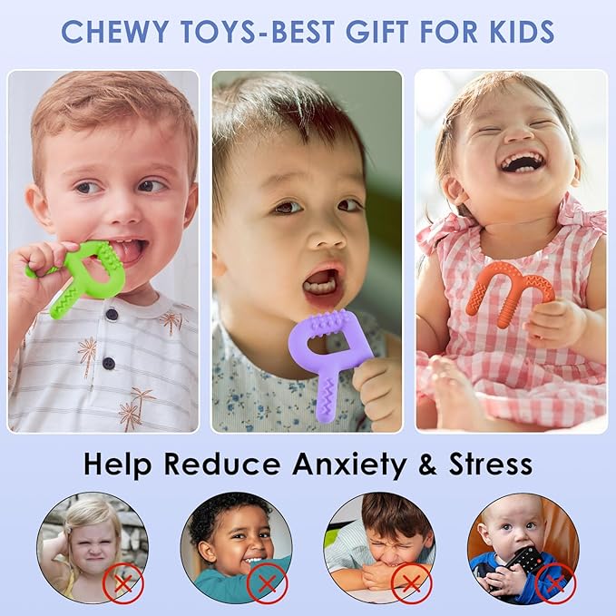 ERKOON Sensory Chew Toys for Autistic Children, 4 Pack Silicone Chewy Tube Oral Motor Tools for Sensory Kids with Autism, Biting, ADHD, SPD, Chewies with Special Needs, Teething Sticks Toys