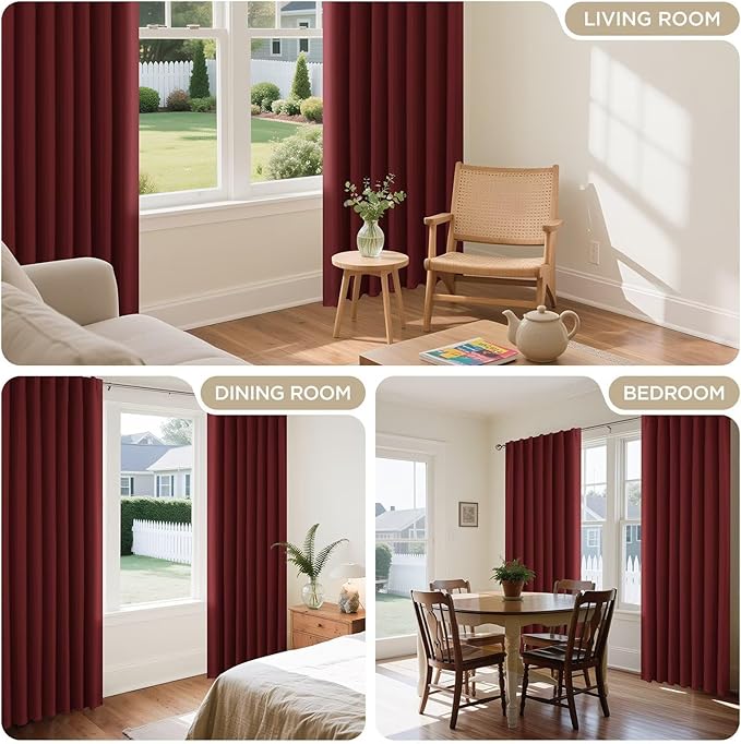 Joydeco 72 Inch Blackout Curtains for Bedroom, Thermal Insulated Black Out Curtains, Room Darkening Drapes for Living Room Window Rod Pocket Back Tab (W52 x L72 Inch, Burgundy Red)
