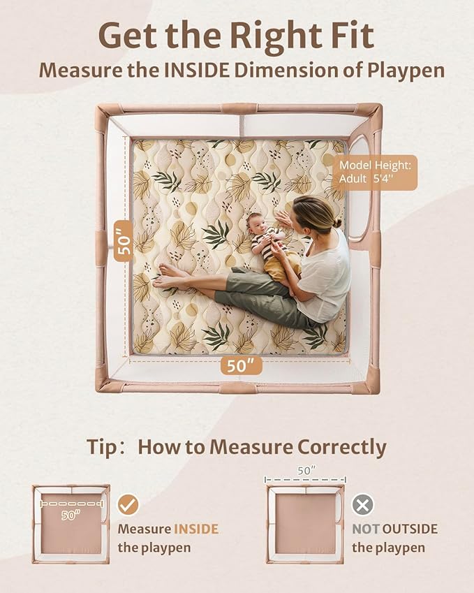 Blissful Diary Baby Play Mats for Floor, 50x50 Playpen Mat, Thick Cushioning Padding Foam Playmat for Baby and Toddlers Infants, Non-Slip & Machine Washable, Earth Tones Design