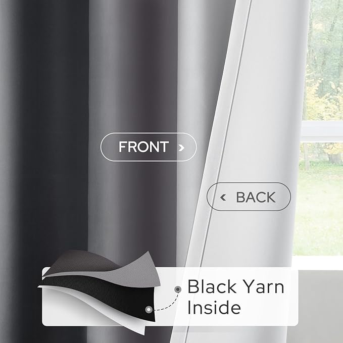 HOMEIDEAS Gray Grey Ombre Blackout Curtains, 52 X 84 Inch Length Gradient Color Room Darkening Curtains with Grommet Thermal Insulated Window Drapes for Living Room, Bedroom, 2 Panels