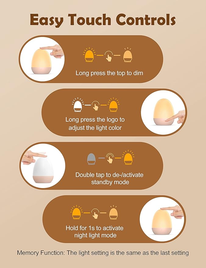 JolyWell Night Lights for Kids with Stable Charging Pad, Touch Control&Timer Setting, ABS+PC Baby Egg Lamp for Breastfeeding，Pink