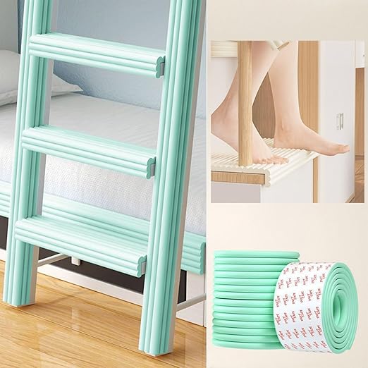 Bunk Bed Ladder Pads,Self-Adhesive Bunk Bed Ladder Cover Foam Padding,Traction Treads for Stair Steps,Soft Extra-Wide Edge Protector,Furniture 6.5 Ft Light Green
